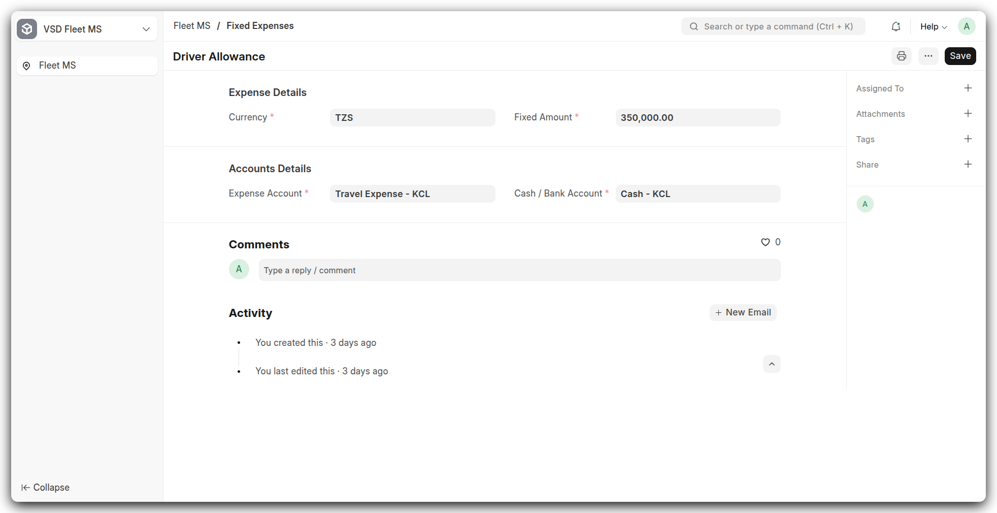 Trip Fixed Expense Screenshot